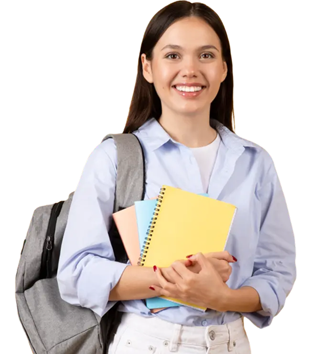 Smiling student with backpack and books